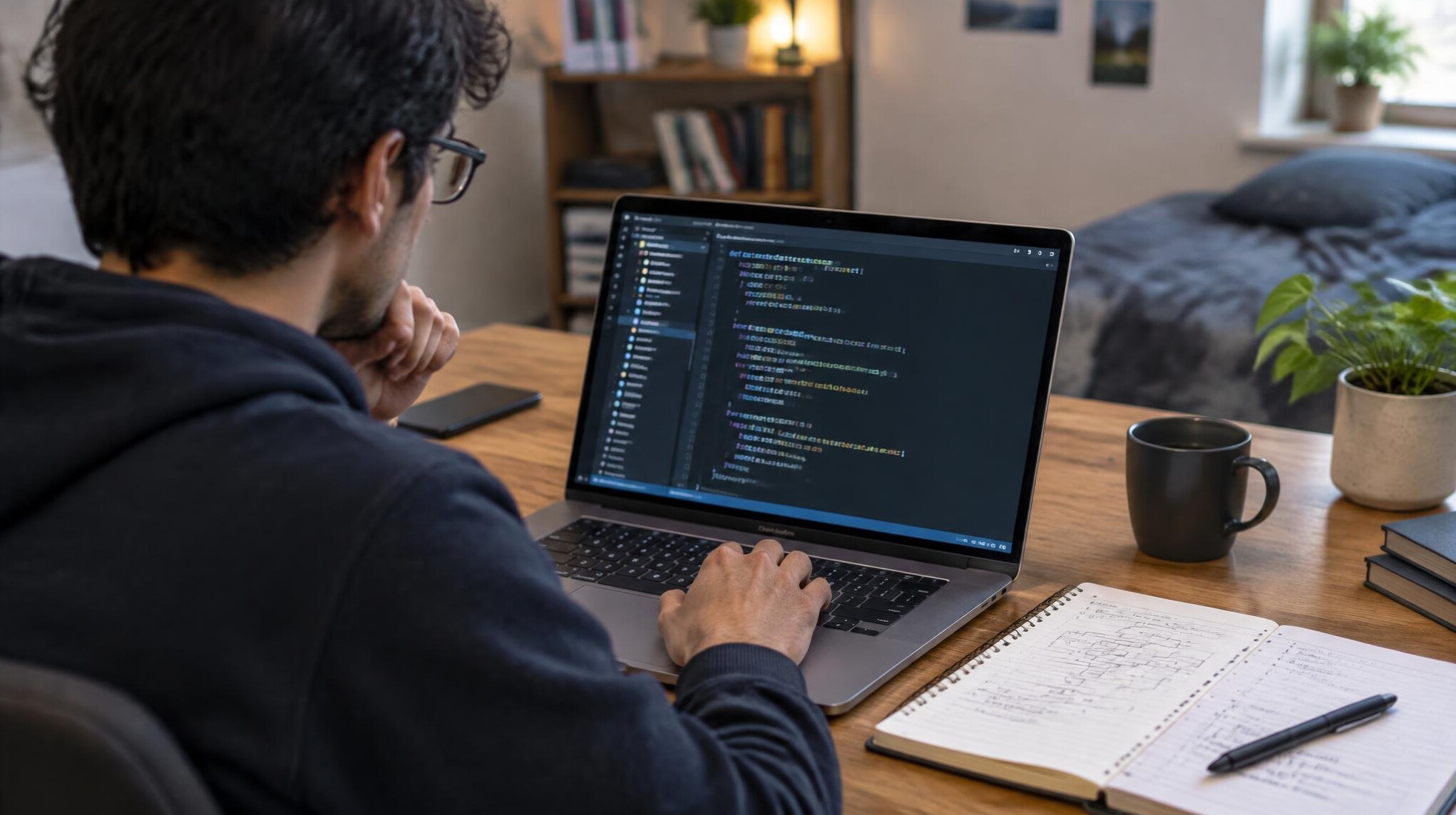 developer writing code at home