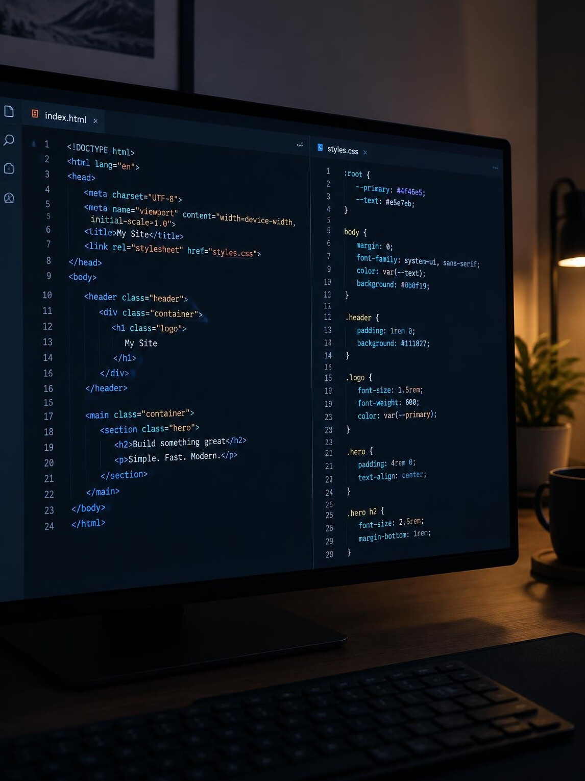 Computer screen with web development code