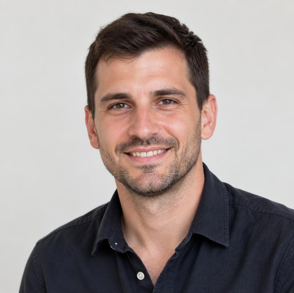 Portrait of a smiling Croatian man with short dark hair