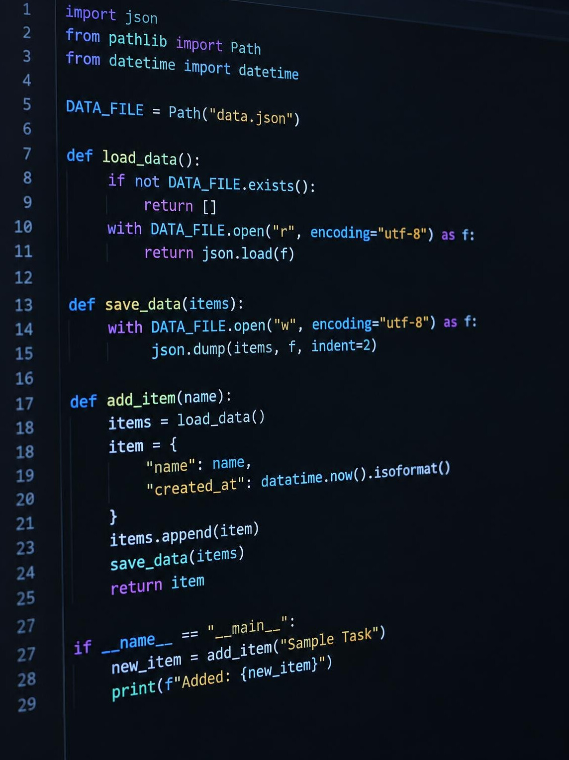 Lines of code on a dark screen