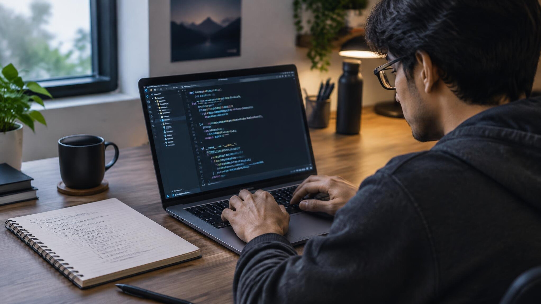 person writing code notes