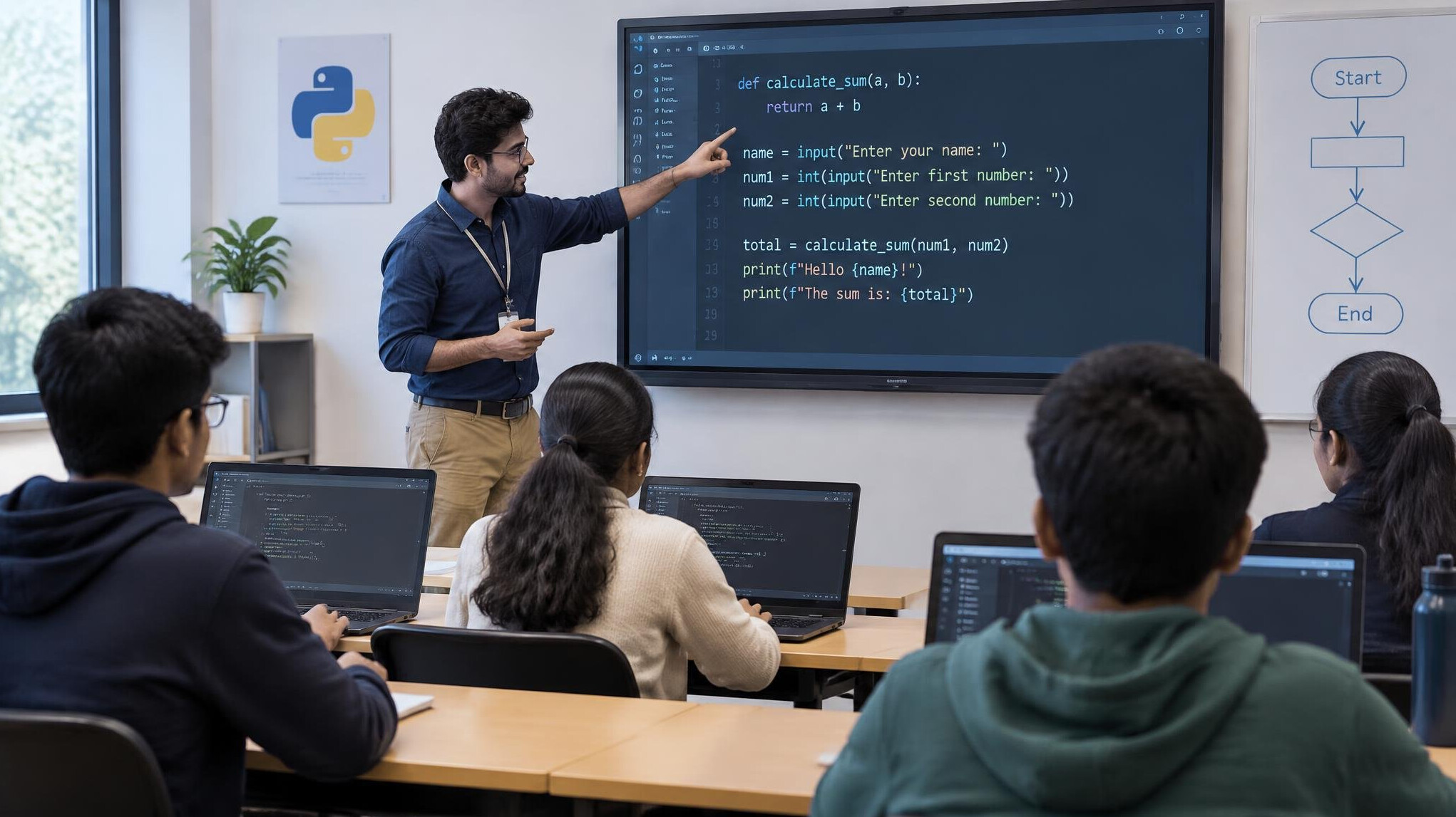 teacher explaining programming concepts